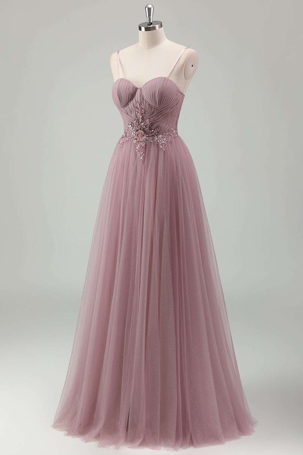 Grey Purple A Line Tulle Prom Dress with Appliques