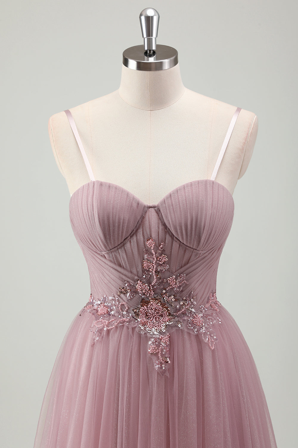 Grey Purple A Line Tulle Prom Dress with Appliques