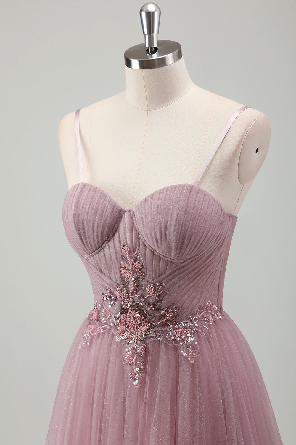Grey Purple A Line Tulle Prom Dress with Appliques