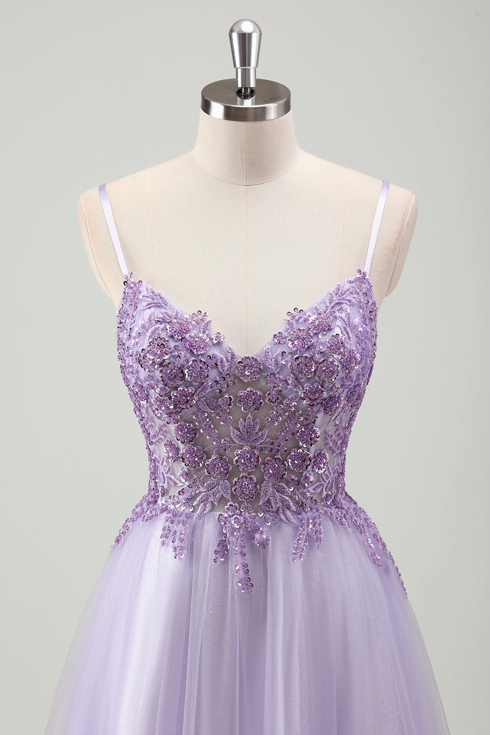 Purple Tulle A Line Lace-up Back Prom Dress with Appliques