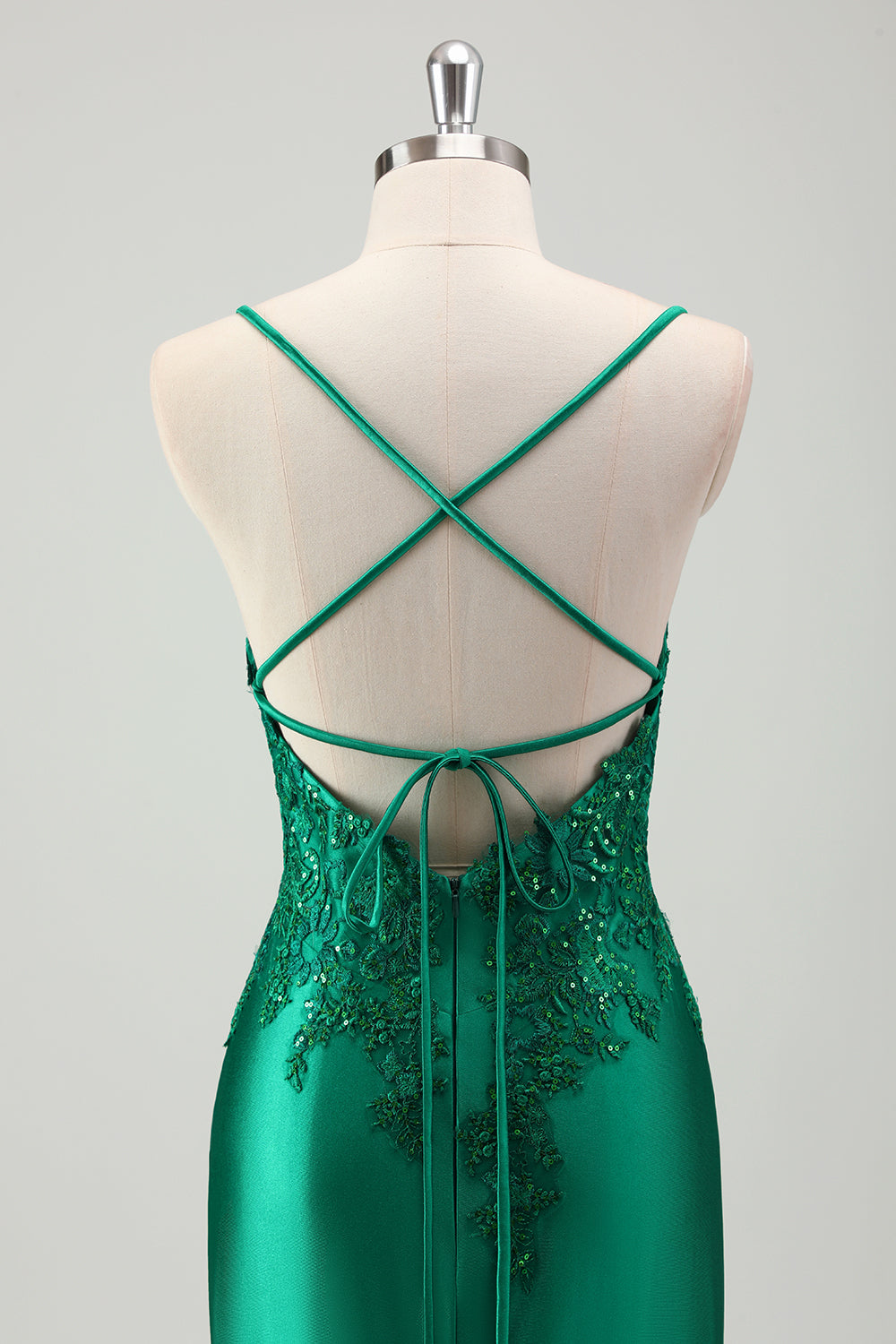 Green Mermaid Satin Maxi Prom Dress with Appliques