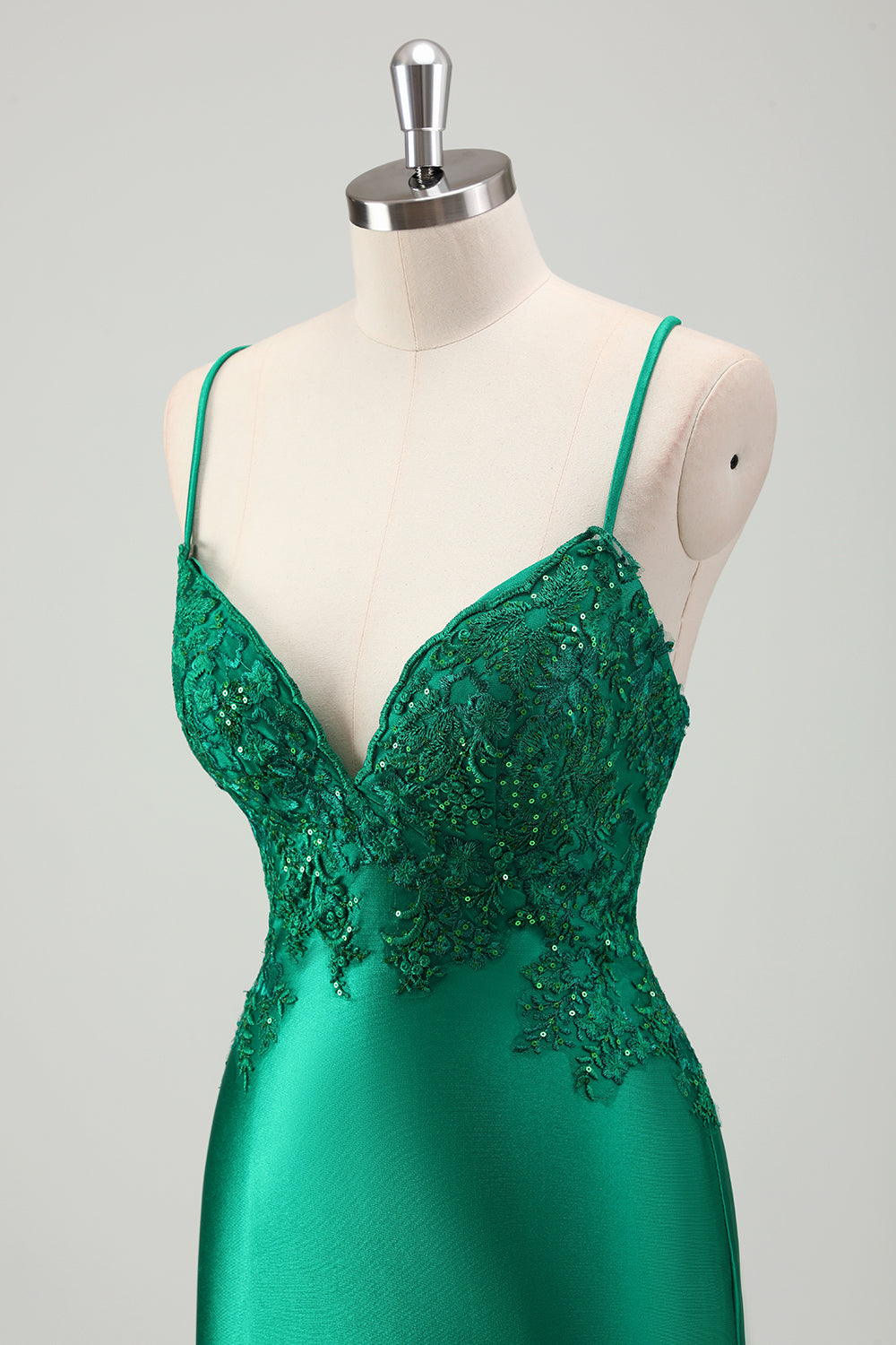 Green Mermaid Satin Maxi Prom Dress with Appliques