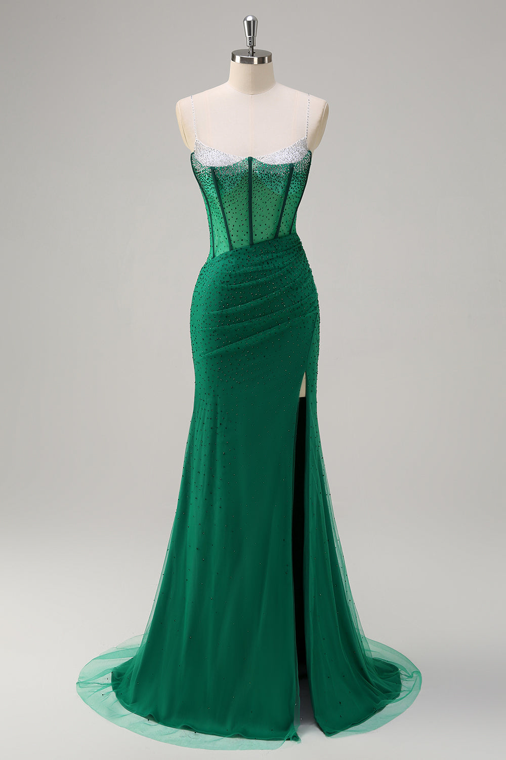Orange Corset Tulle Slit Mermaid Prom Dress with Beading