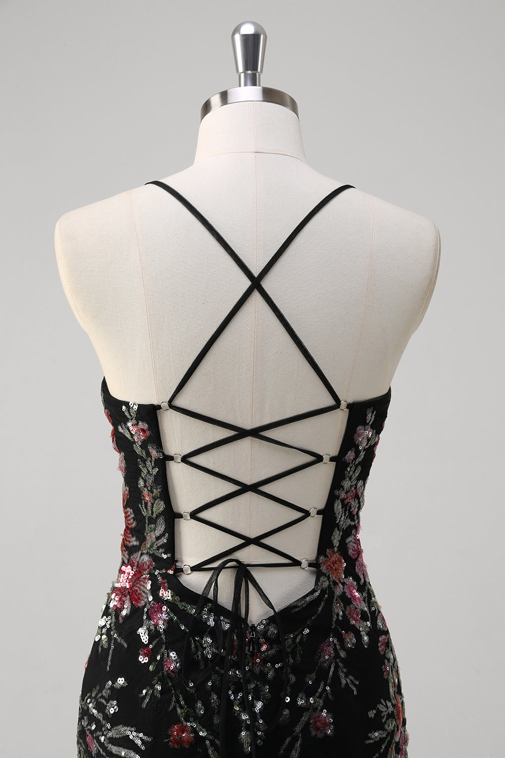 Black Sequined Lace-up Back Mermaid Tulle Prom Dress