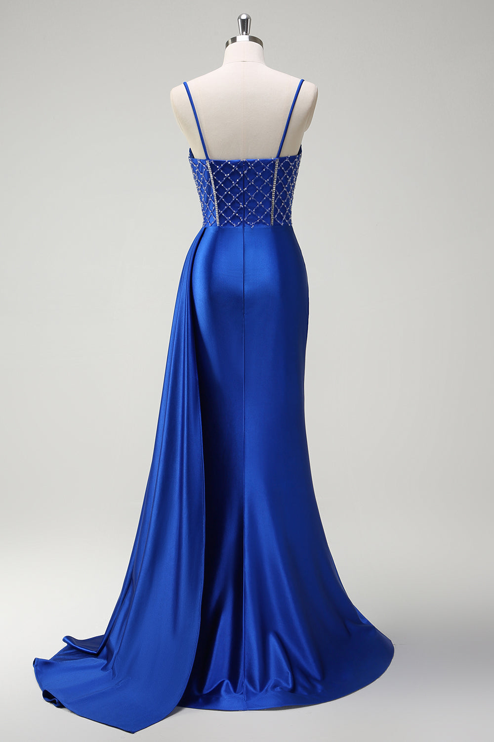 Royal Blue Mermaid Beaded Corset Prom Dress with Sash