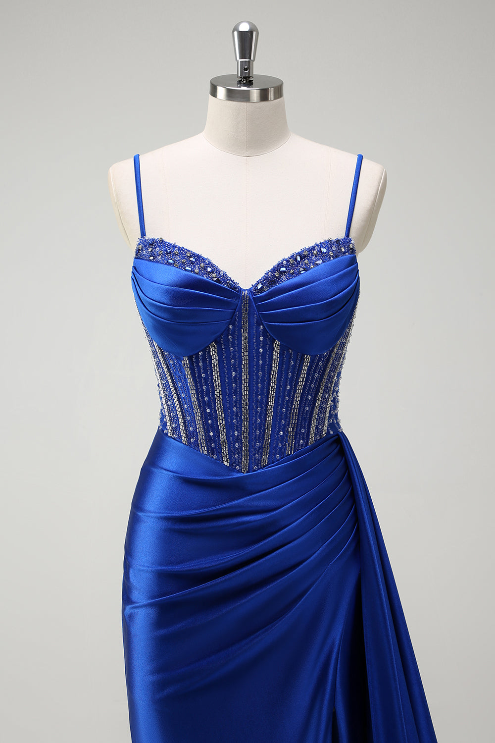 Royal Blue Mermaid Beaded Corset Prom Dress with Sash