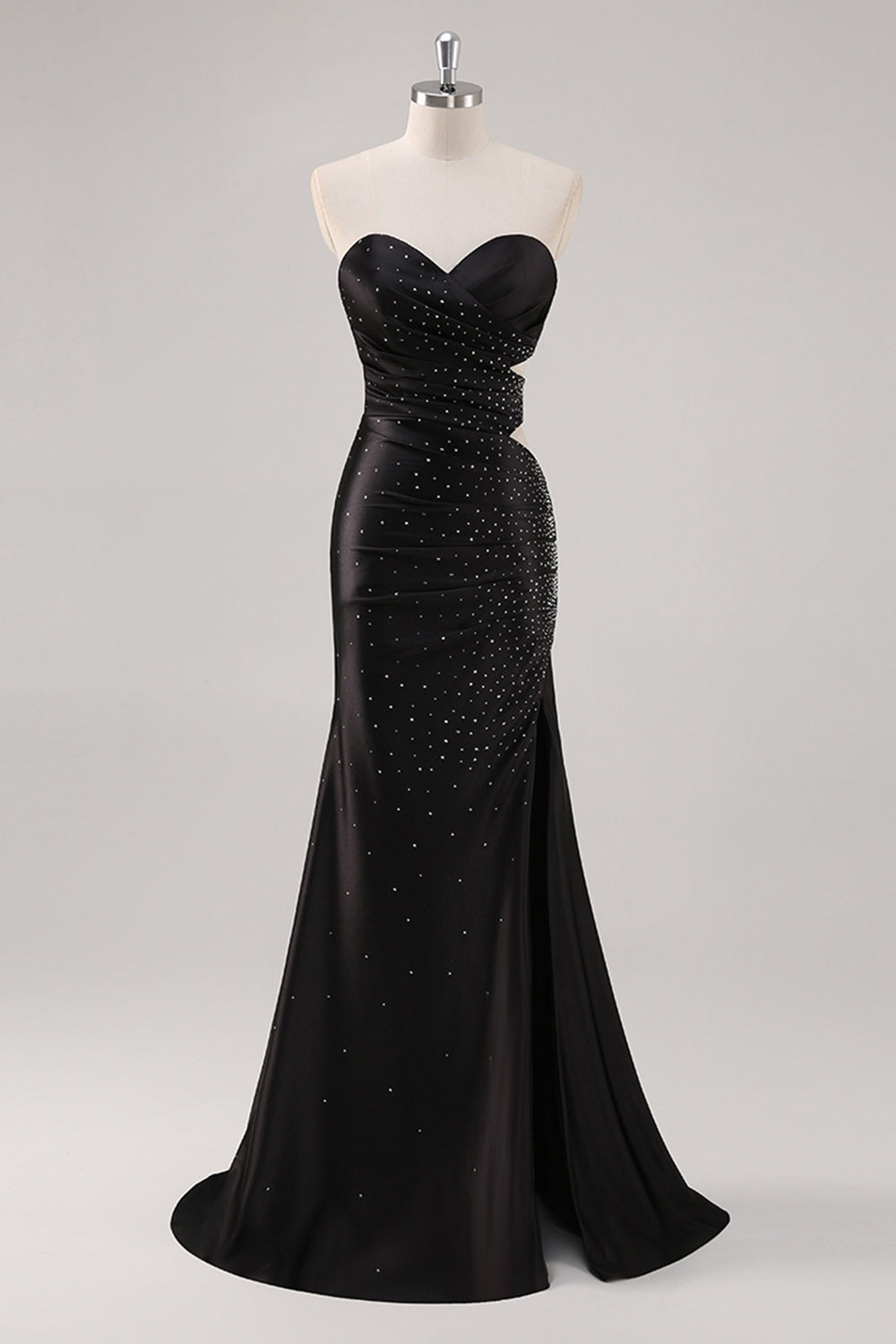 Mermaid Strapless Black Tie Dress with Beading