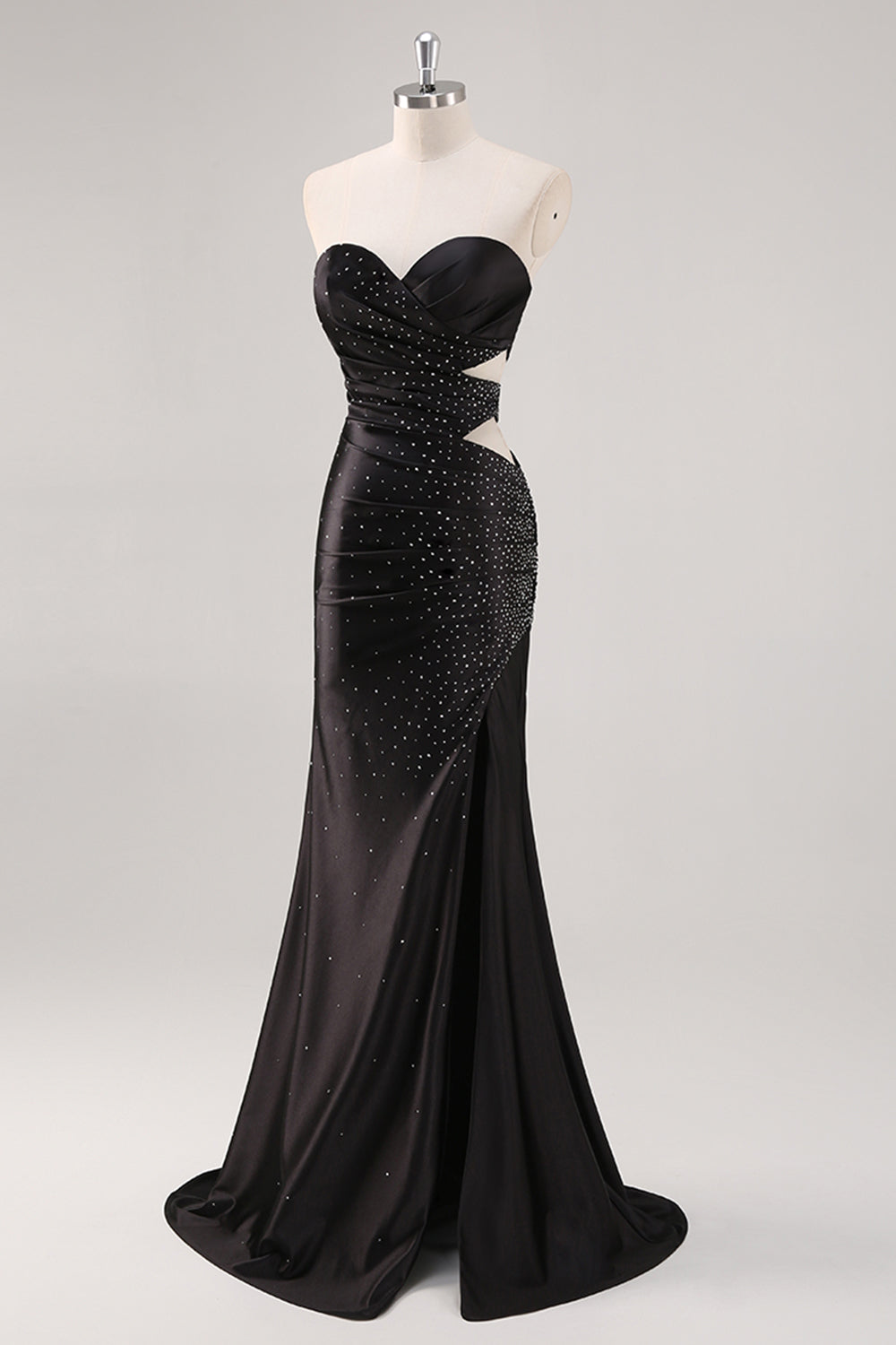 Mermaid Strapless Black Tie Dress with Beading
