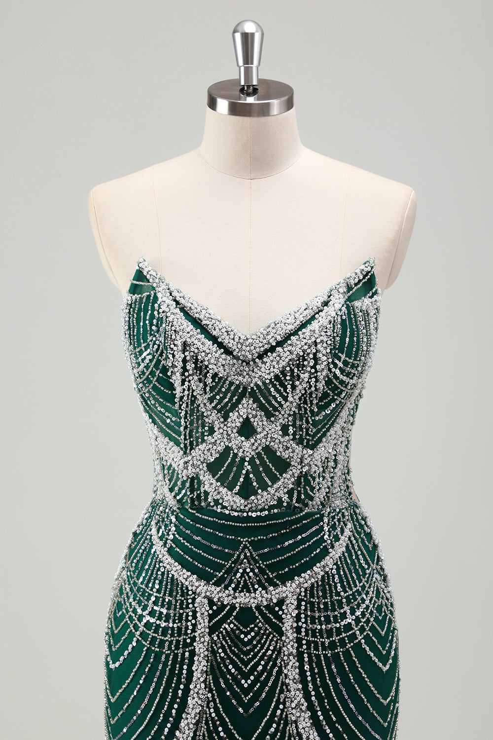 Luxury Dark Green Beading Strapless Mermaid Prom Dress