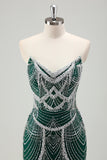 Luxury Dark Green Beading Strapless Mermaid Prom Dress