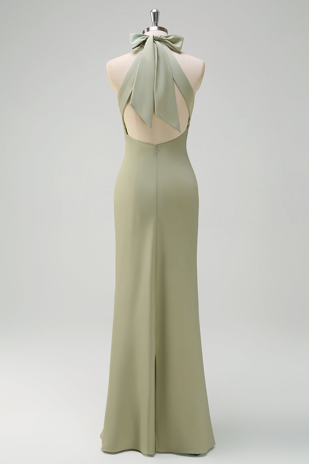 Sheath Sage Halter Backless Bridesmaid Dress