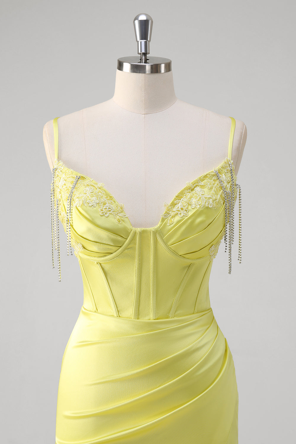 Yellow Ruched Mermaid Corset Prom Dress with Slit
