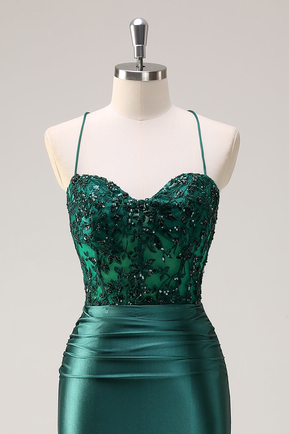 Dark Green Mermaid Sequined Corset Prom Dress with Slit