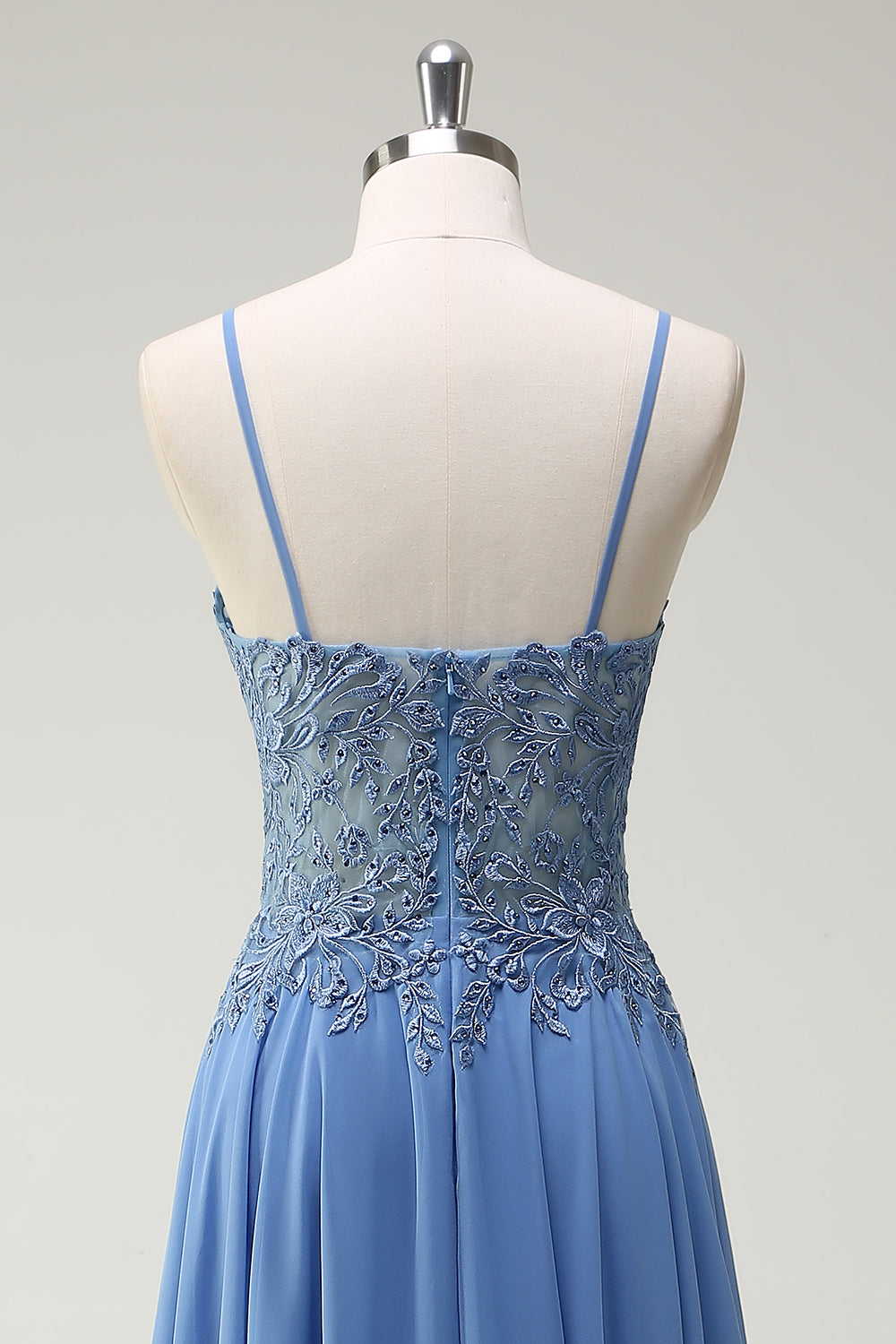 Dusty Blue A Line Pleated Prom Dress with Appliques