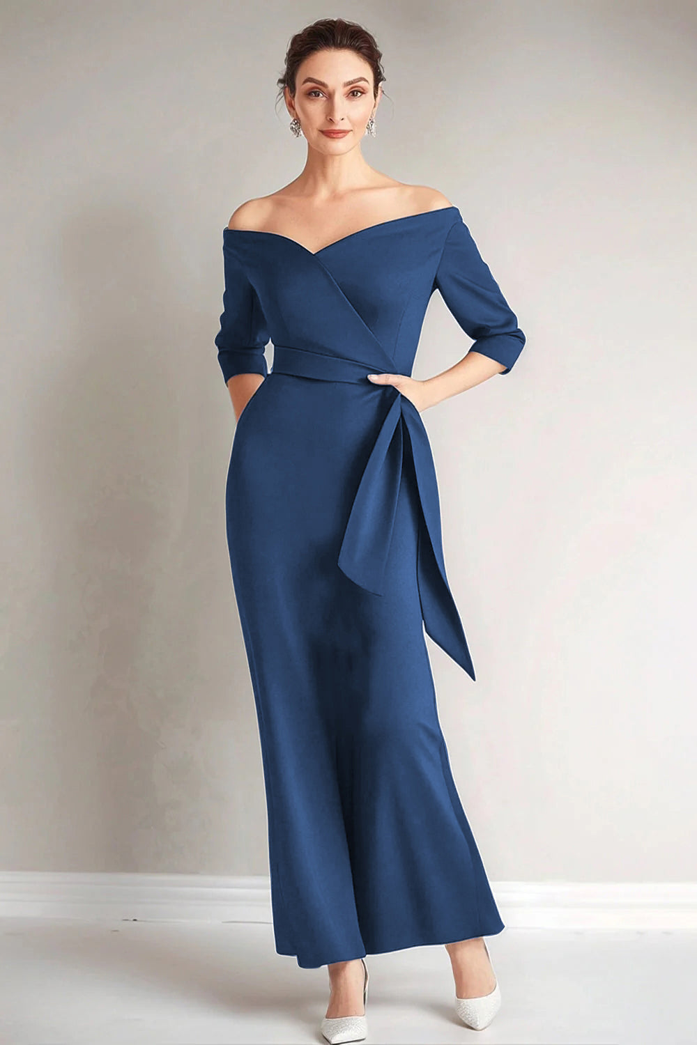 Navy Mermaid Off the Shoulder Mother of The Bride Dress