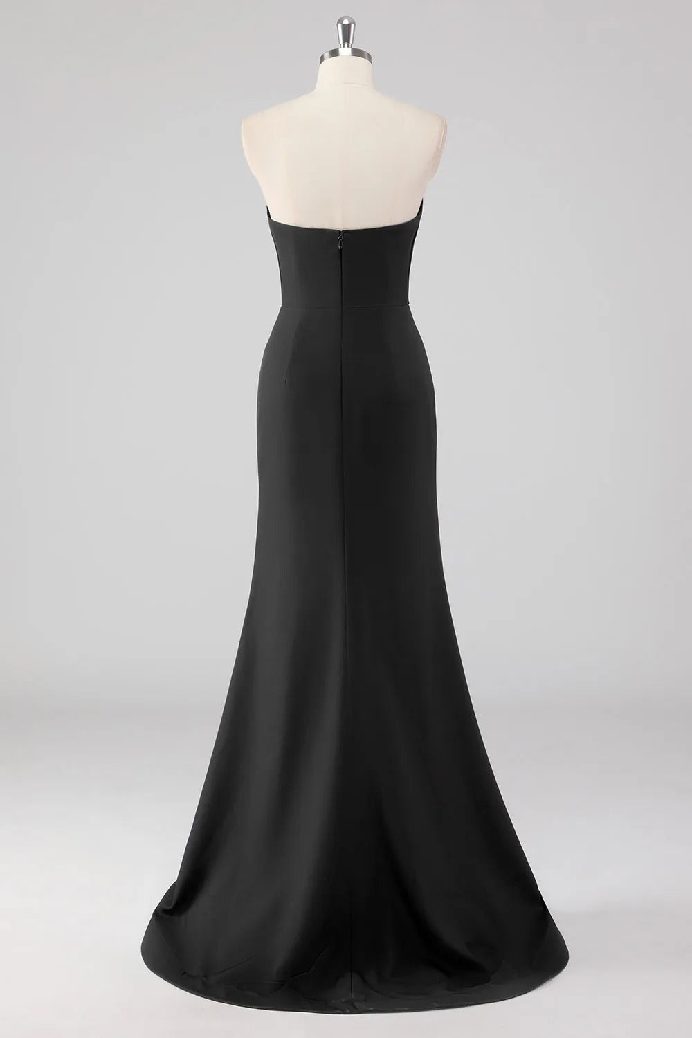 Strapless Bow Satin Mermaid Black Tie Dress with Slit