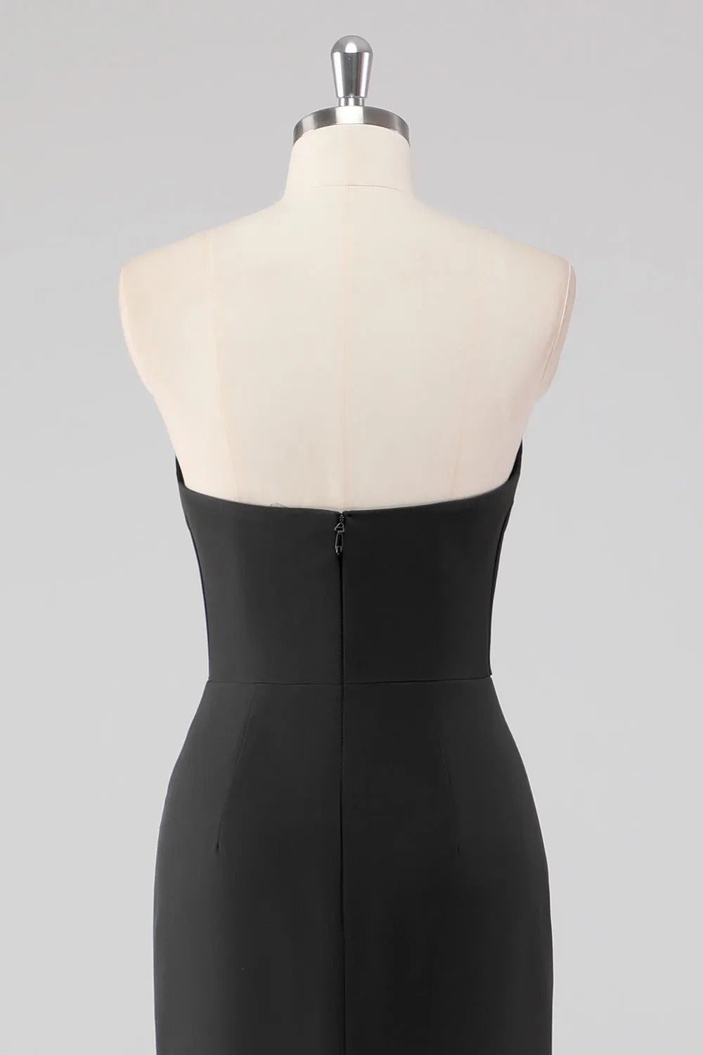 Strapless Bow Satin Mermaid Black Tie Dress with Slit