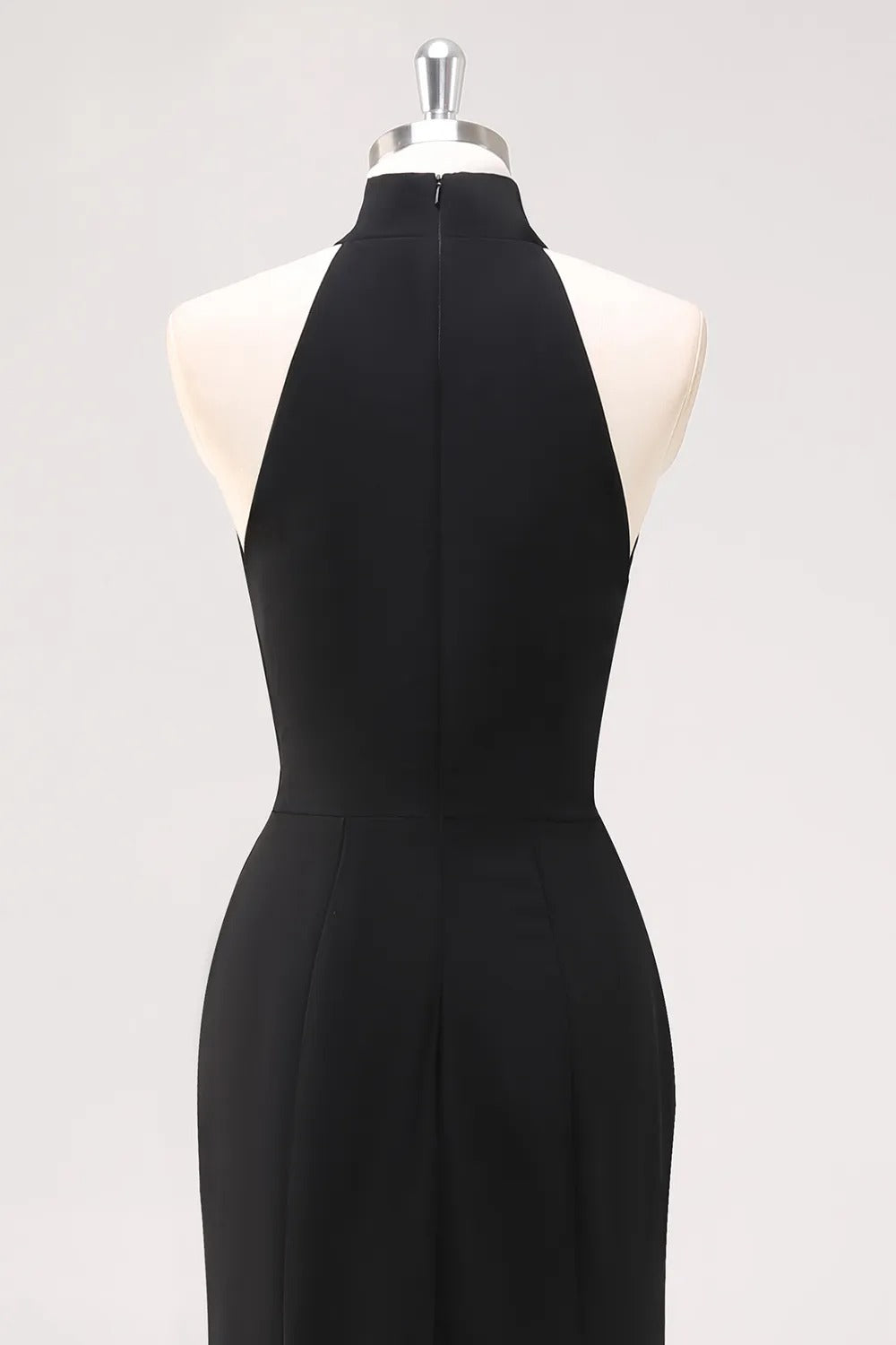 Halter Ruffle Mermaid Black Tie Dress with Slit