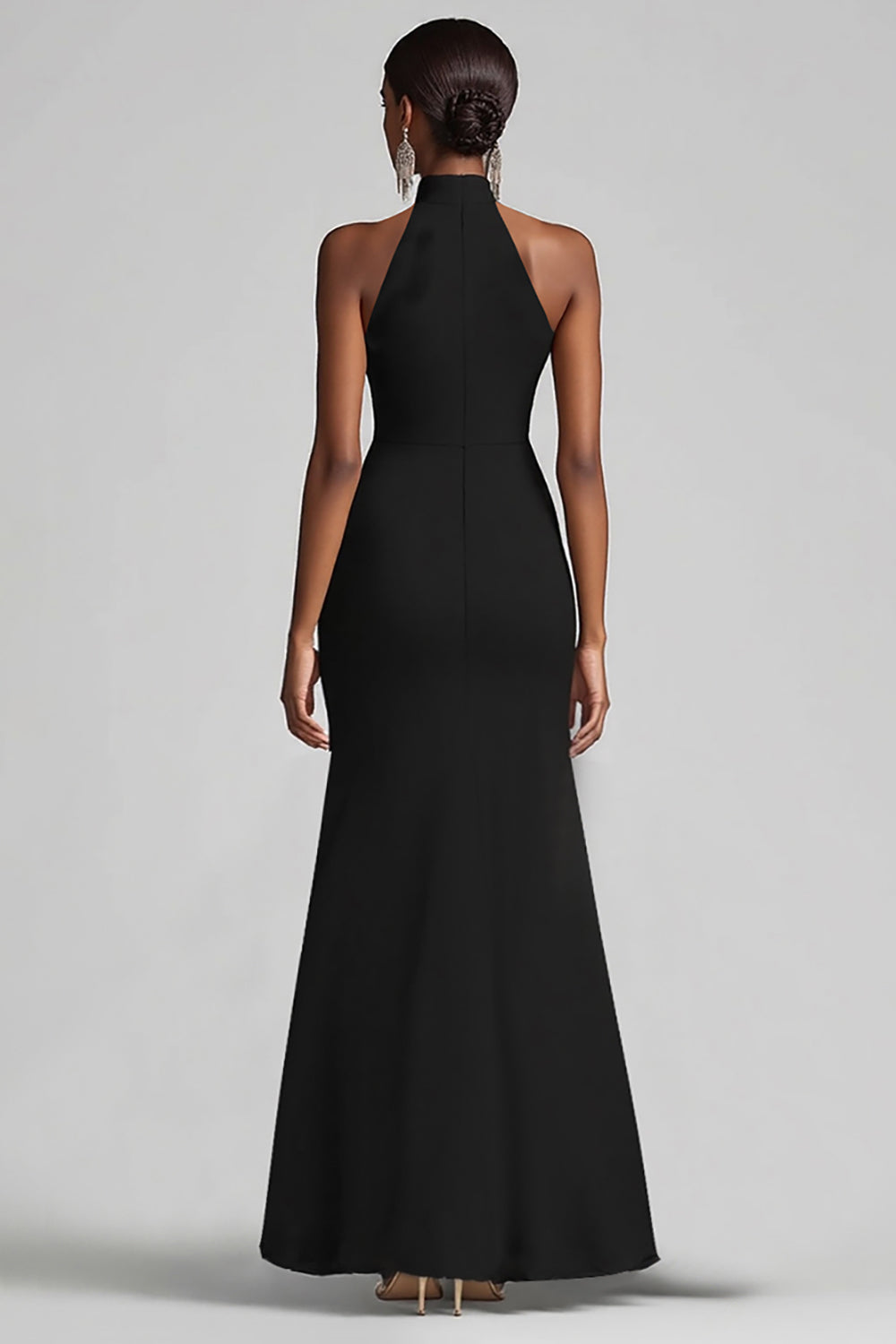 Black Halter Mermaid Formal Dress with Ruffle Hem