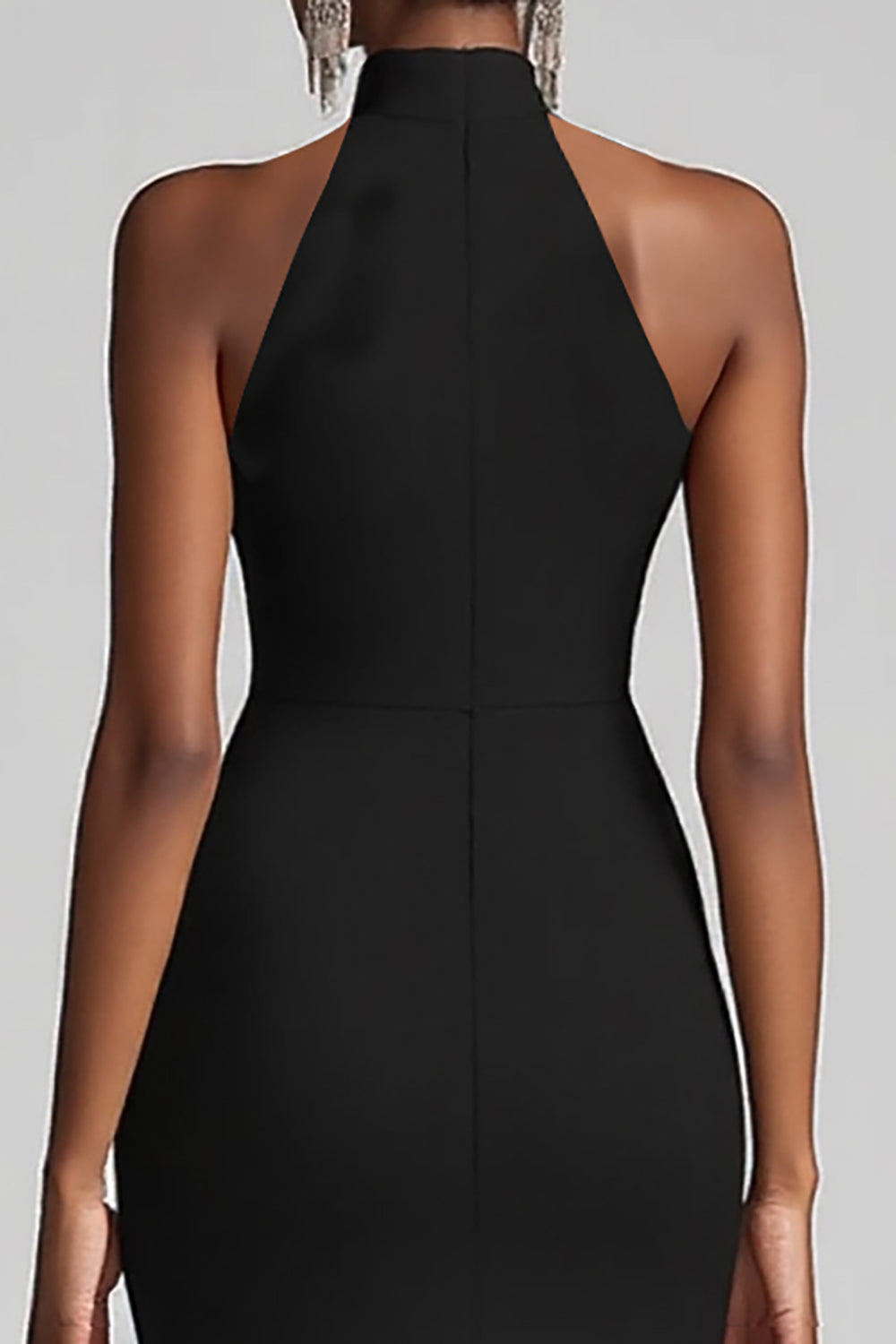 Black Halter Mermaid Formal Dress with Ruffle Hem