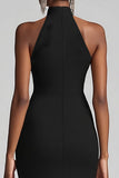 Black Halter Mermaid Formal Dress with Ruffle Hem
