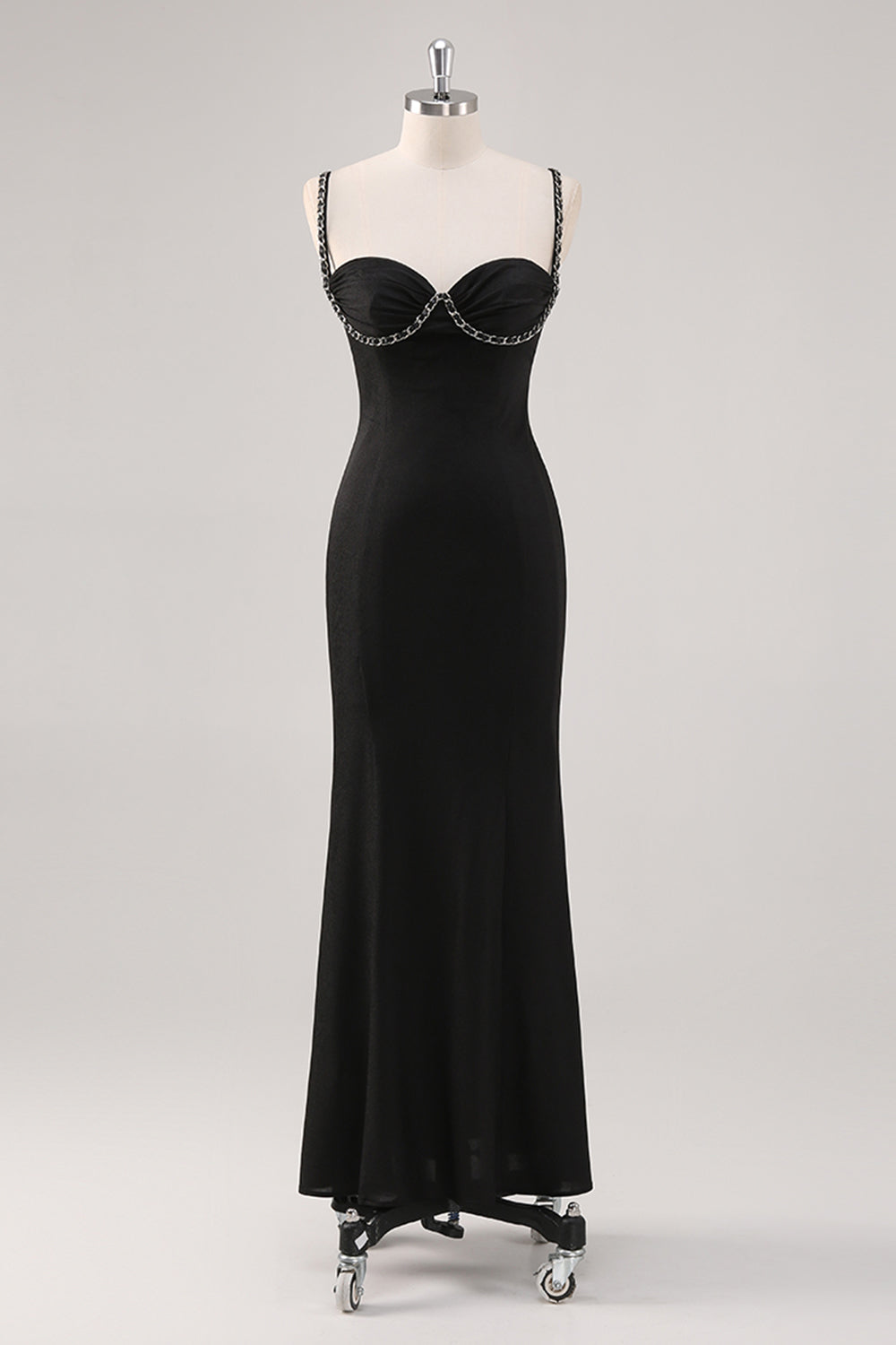 Spaghetti Straps Sheath Long Black Tie Dress