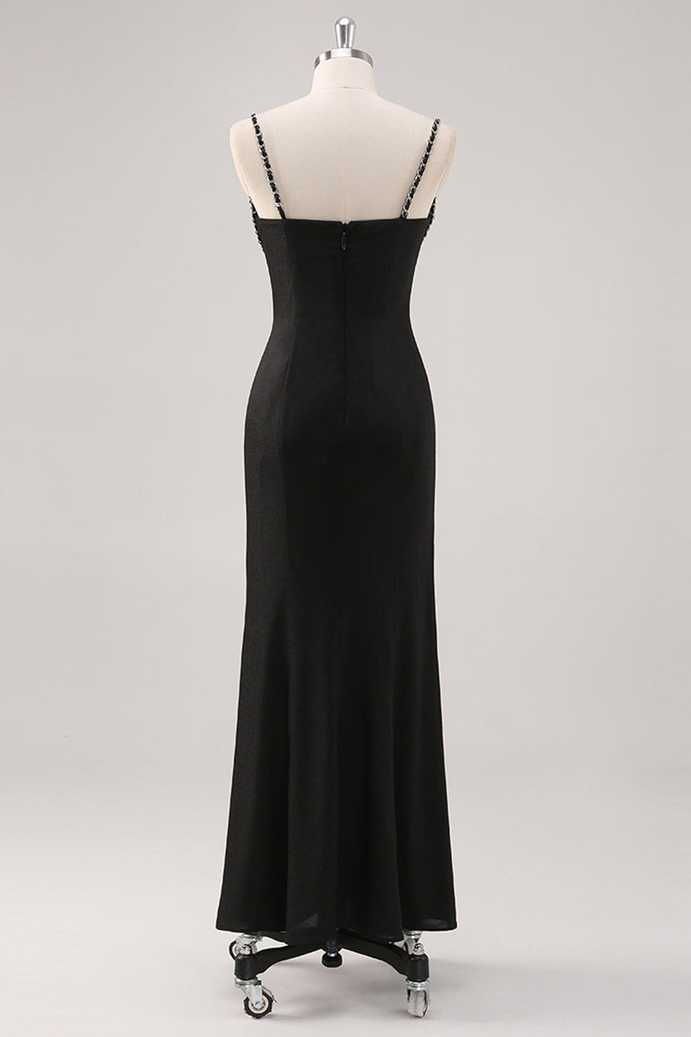 Spaghetti Straps Sheath Long Black Tie Dress