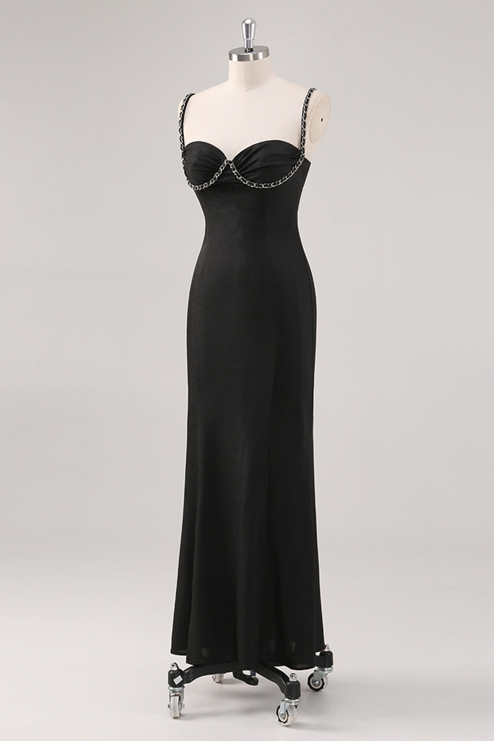 Spaghetti Straps Sheath Long Black Tie Dress