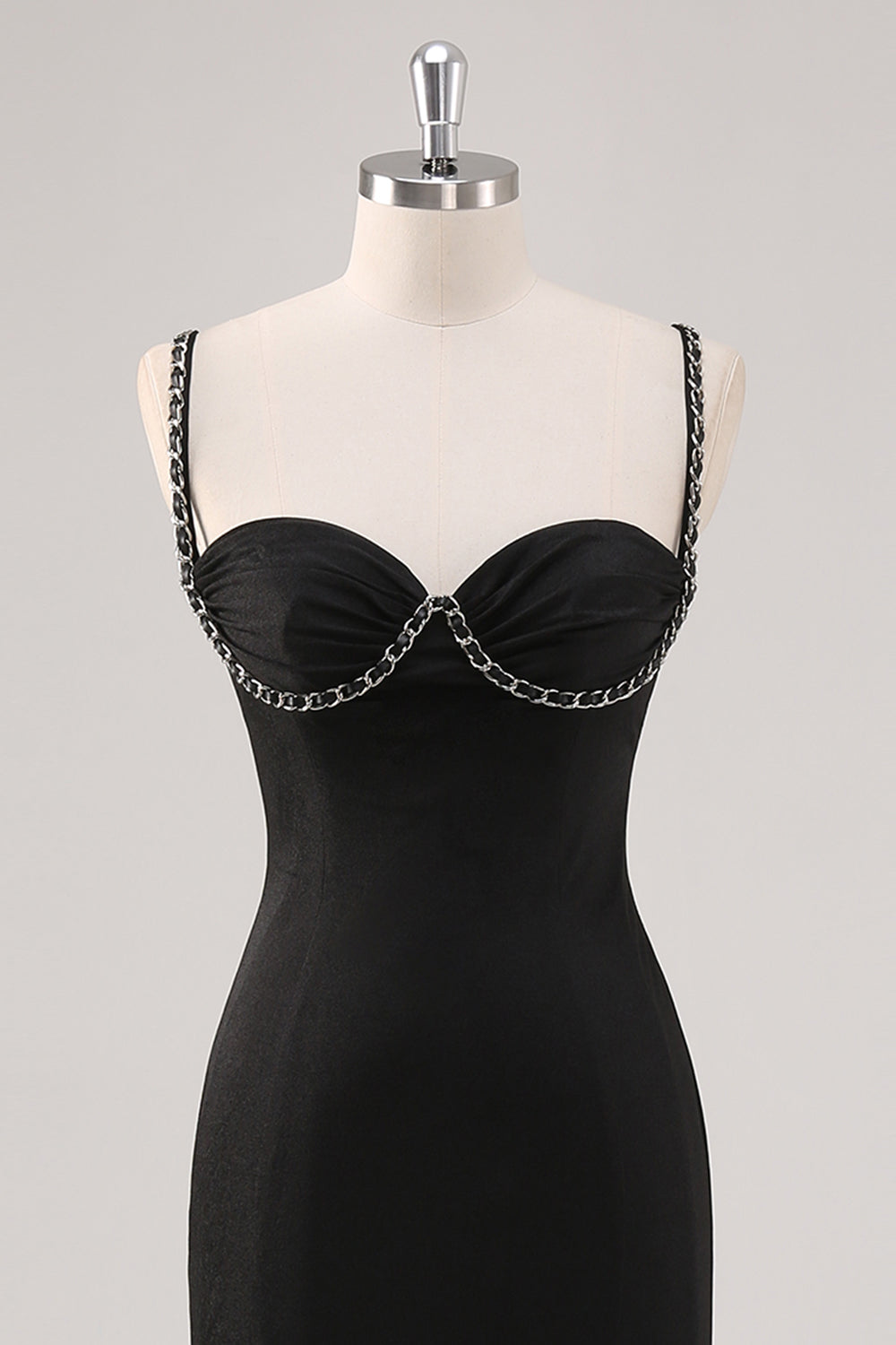 Spaghetti Straps Sheath Long Black Tie Dress