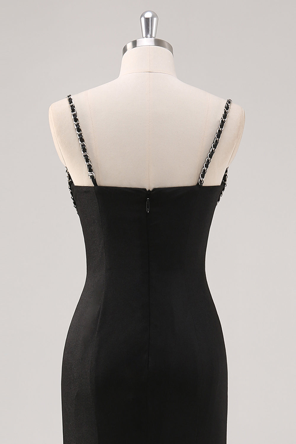 Spaghetti Straps Sheath Long Black Tie Dress