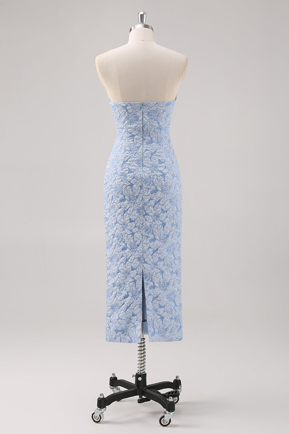 Off The Shoulder Blue Floral Prom Dress With Puff Sleeves