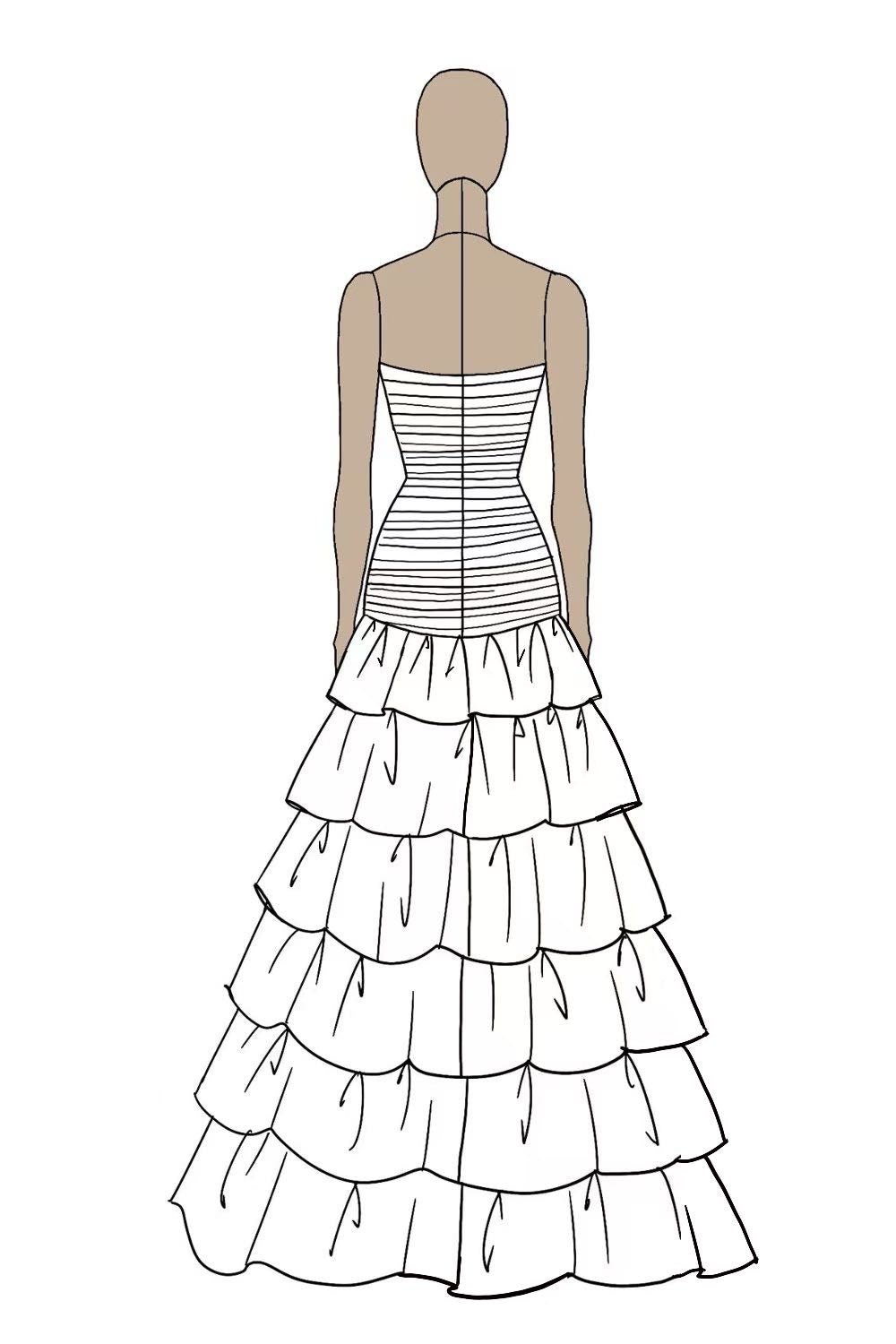Black Strapless Tiered Ruffled Formal Dress with Slit