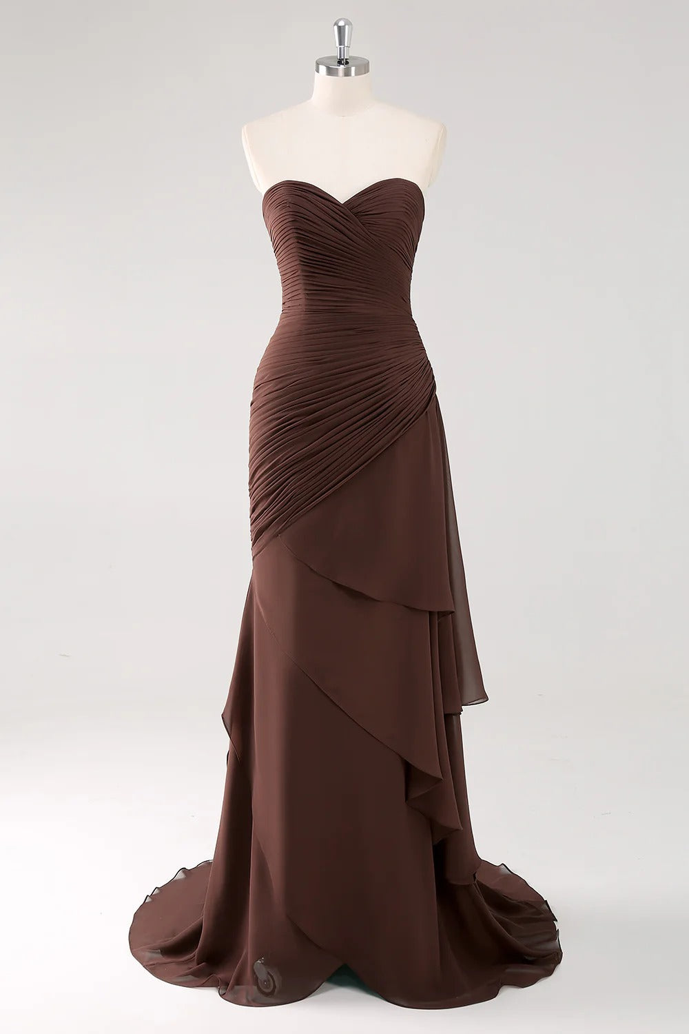 Dark Brown Mermaid Sweetheart Ruched Maxi Formal Dress