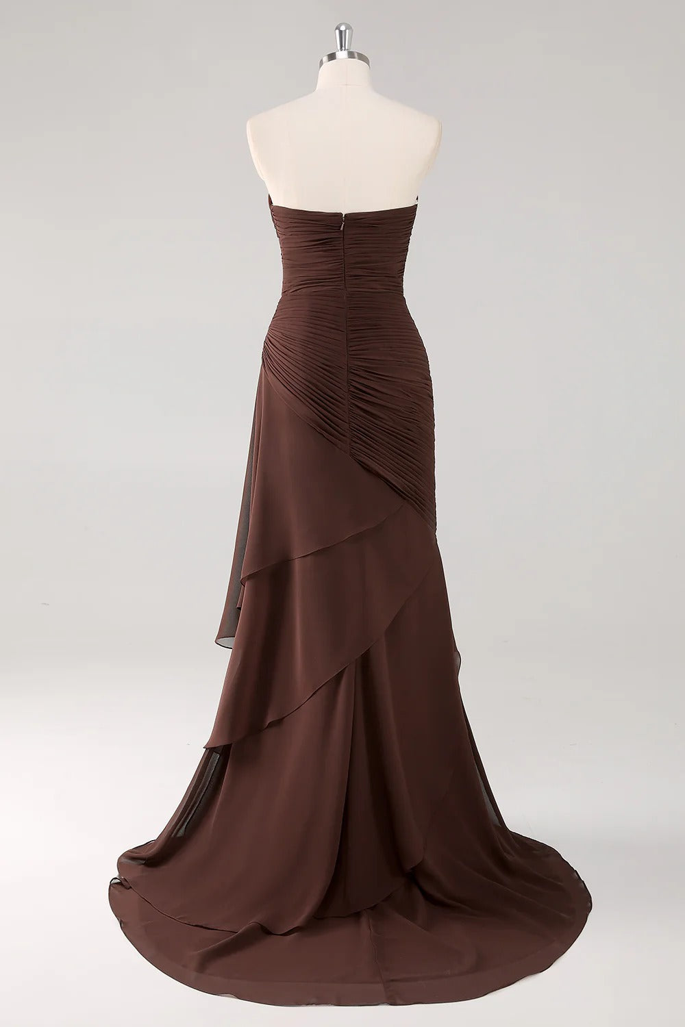 Dark Brown Mermaid Sweetheart Ruched Maxi Formal Dress