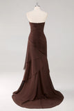Dark Brown Mermaid Sweetheart Ruched Maxi Formal Dress