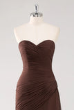 Dark Brown Mermaid Sweetheart Ruched Maxi Formal Dress
