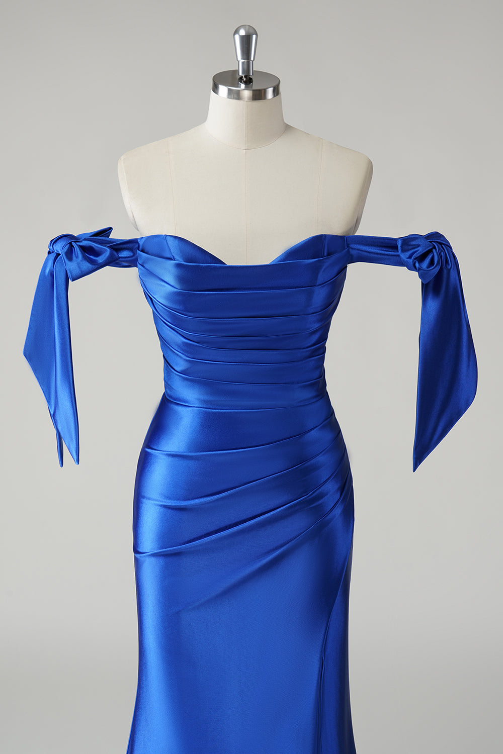Royal Blue Off The Shoulder Ruched Mermaid Prom Dress with Slit