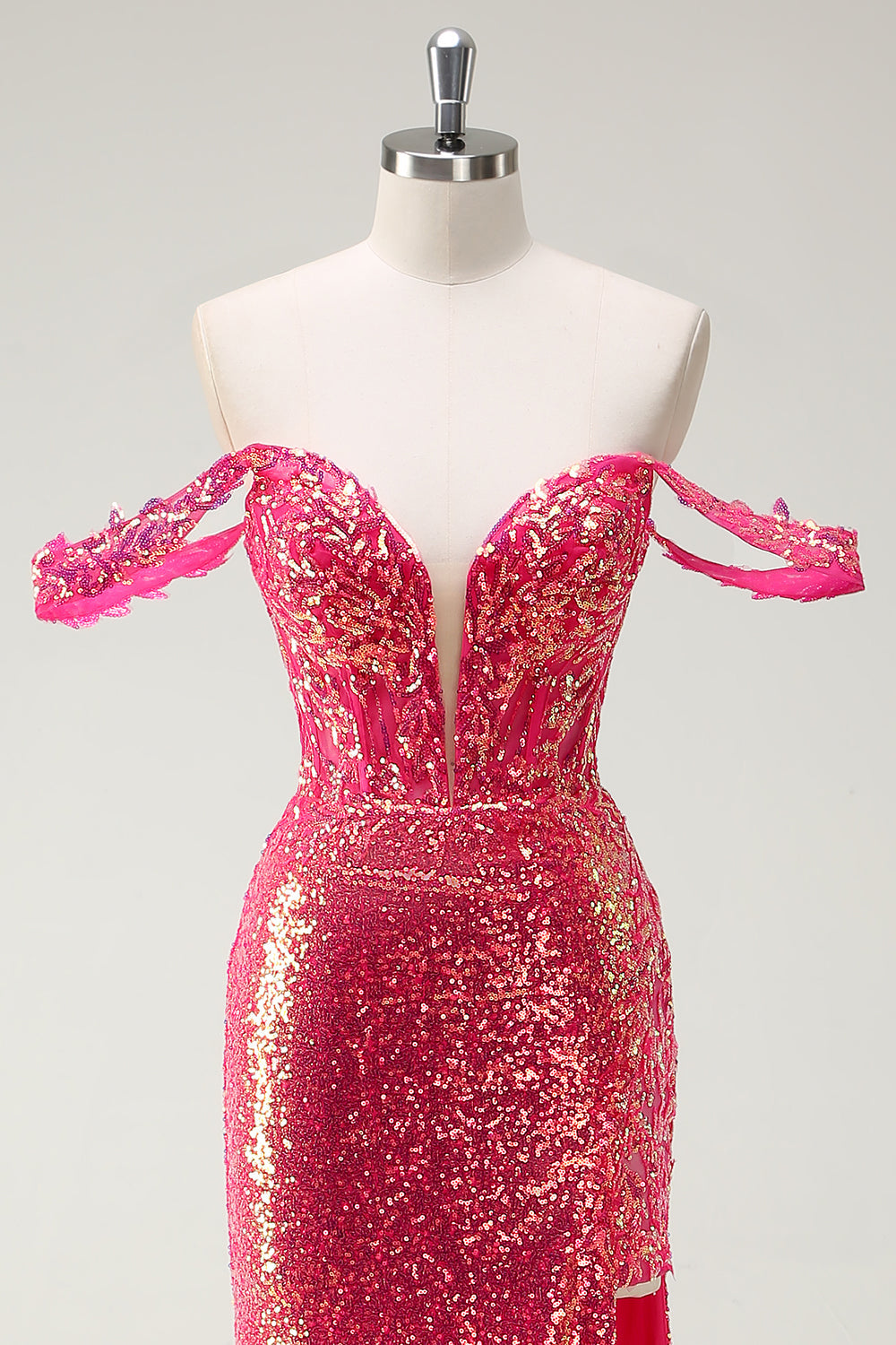 Sparkly Fuchsia Mermaid Sequined Off The Shoulder Prom Dress