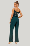 Dark Green Spaghetti Straps Appliques Wedding Guest Jumpsuits