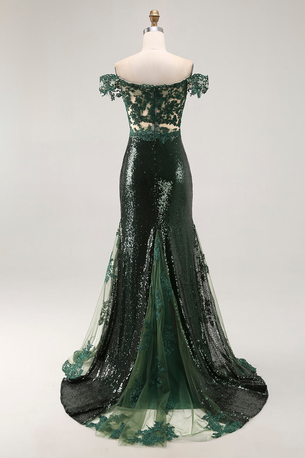 Sequined Off the Shoulder Mermaid Dark Green Prom Dress