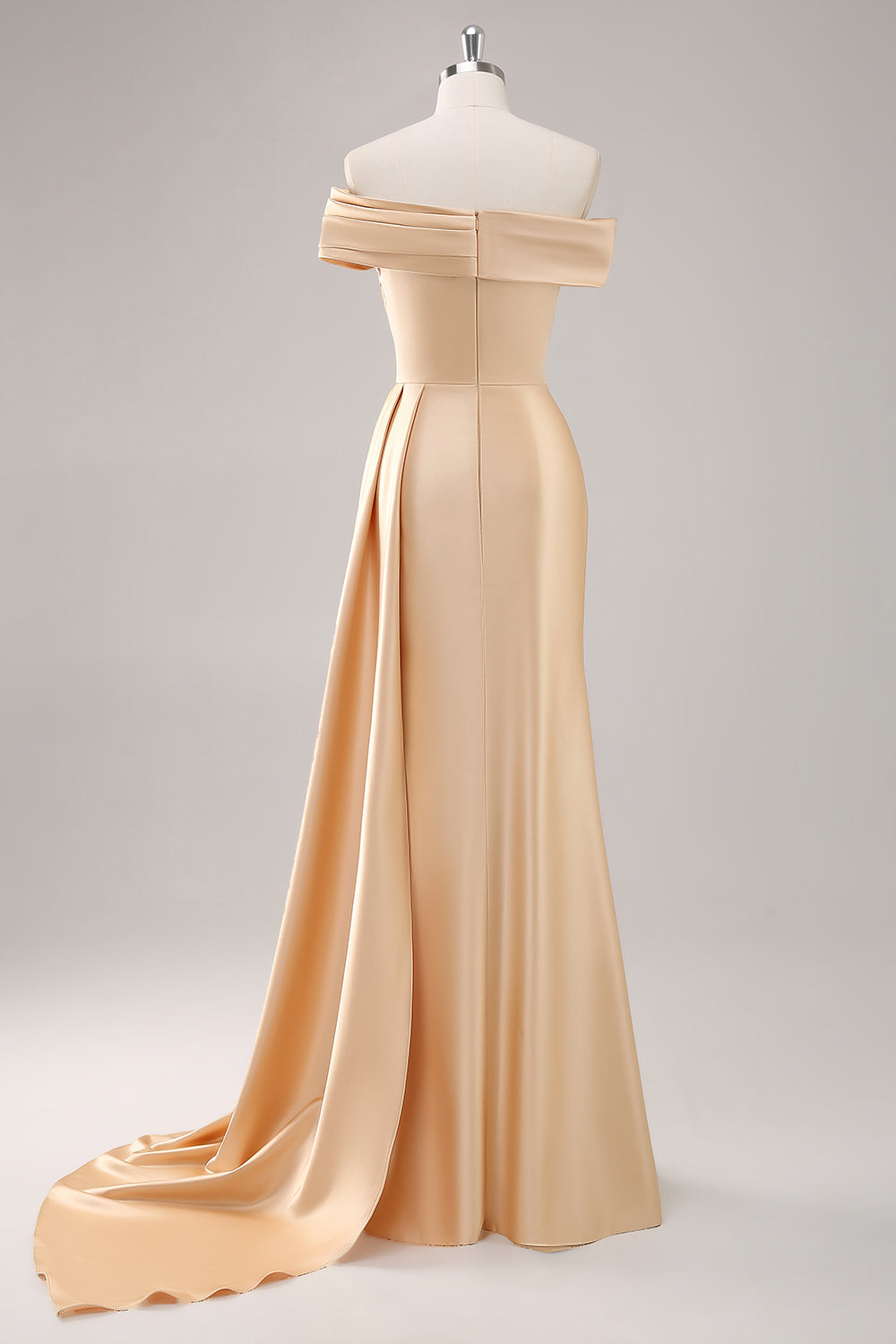 Champagne One Shoulder Satin Formal Dress with Sash