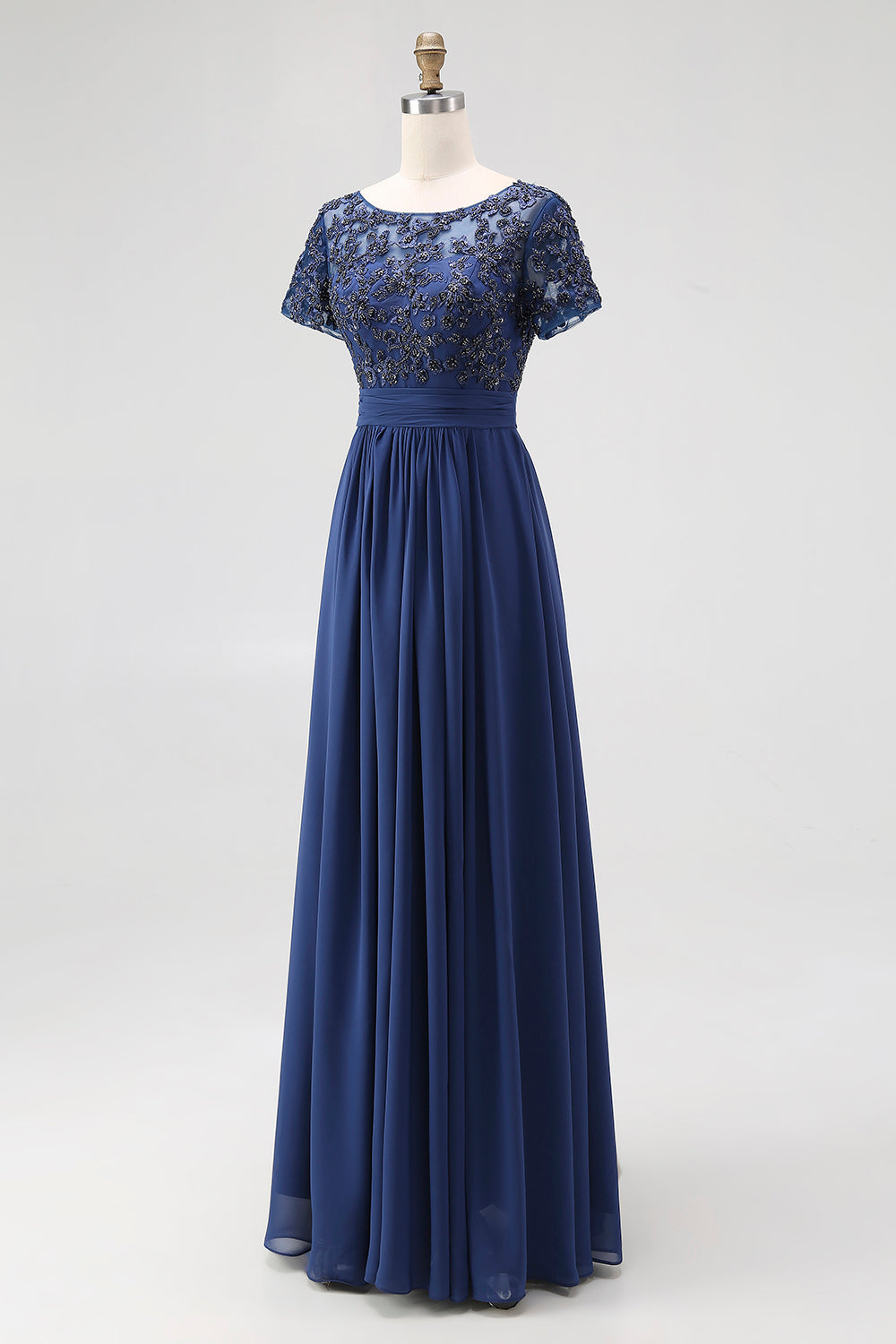 Chiffon A-Line Navy Mother Of the Bride Dress with Appliques