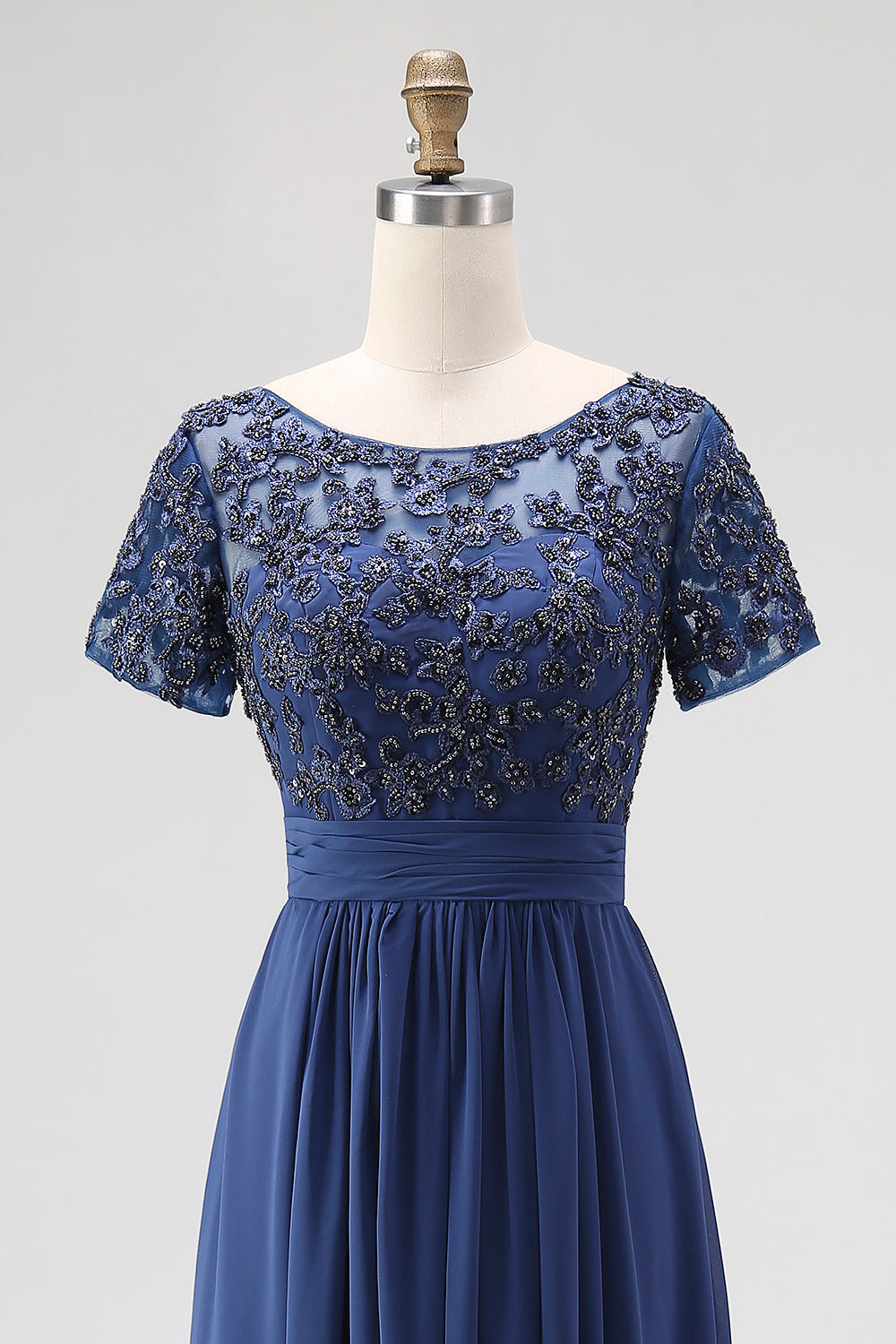 Chiffon A-Line Navy Mother Of the Bride Dress with Appliques