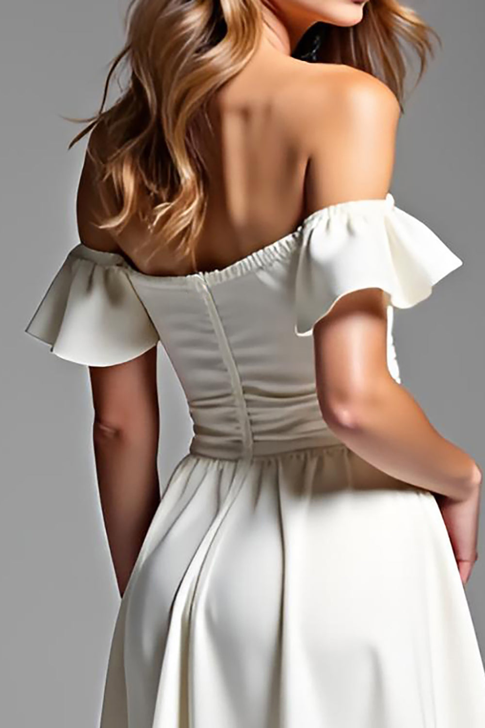 White A Line Off The Shoulder Pleated Graduation Dress