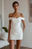 White Off The Shoulder Short Bodycon Graduation Dress
