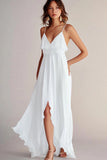 White Ruffled A Line Spaghetti Straps Engagement Dress