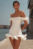 White Off The Shoulder Mini Dress with Ruffles