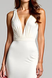Ivory V-Neck Sheath Engagement Dress with Slit