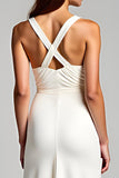 Ivory V-Neck Sheath Engagement Dress with Slit