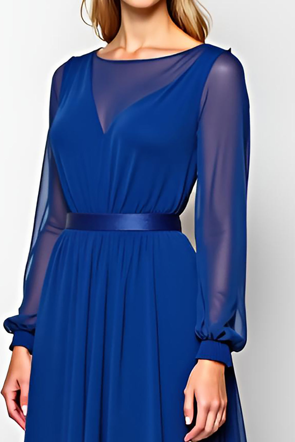 Royal Blue Chiffon Long Sleeve A Line Mother of the Bride Dress